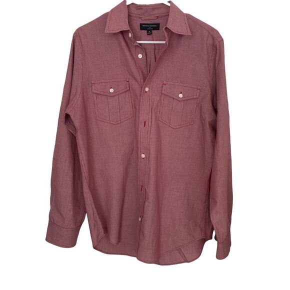 Banana Republic Soft Wash Red & Stripe Long Sleeve Button Down Shirt Sz M - Picture 1 of 7